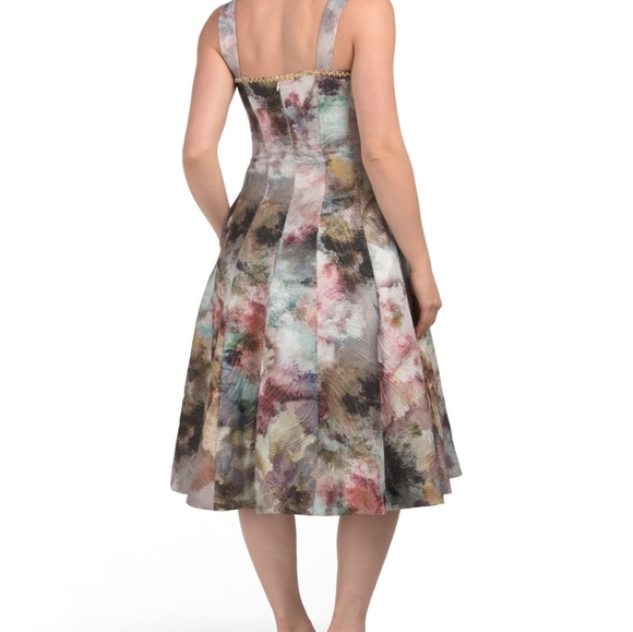 🔹️TAHARI ASL🔹️ Embellished Square Neck Cocktail Pink/gold  Dress - Picture 3 of 3